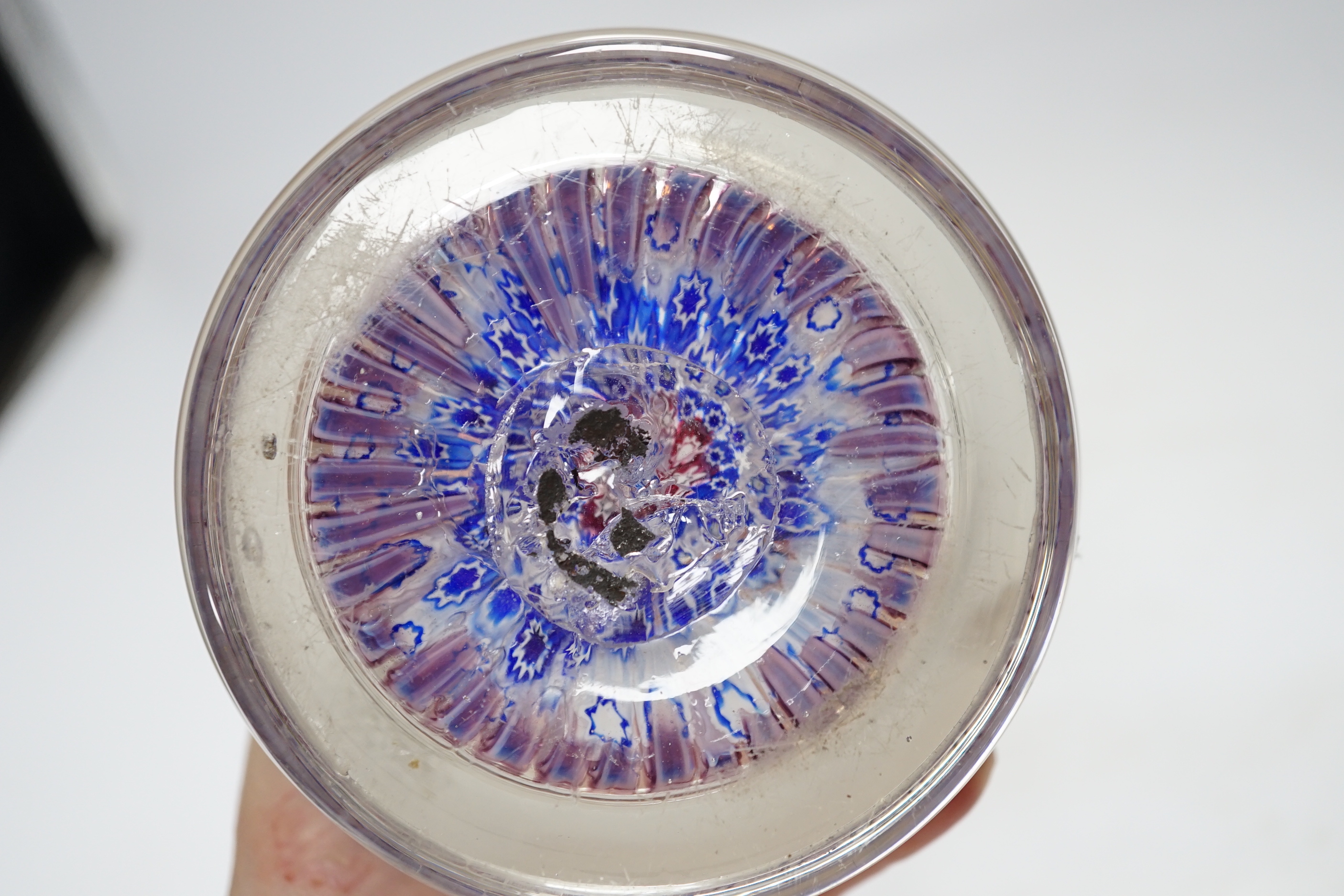 A large late 19th century Bohemian? millefiori glass inkwell, 15.5cm